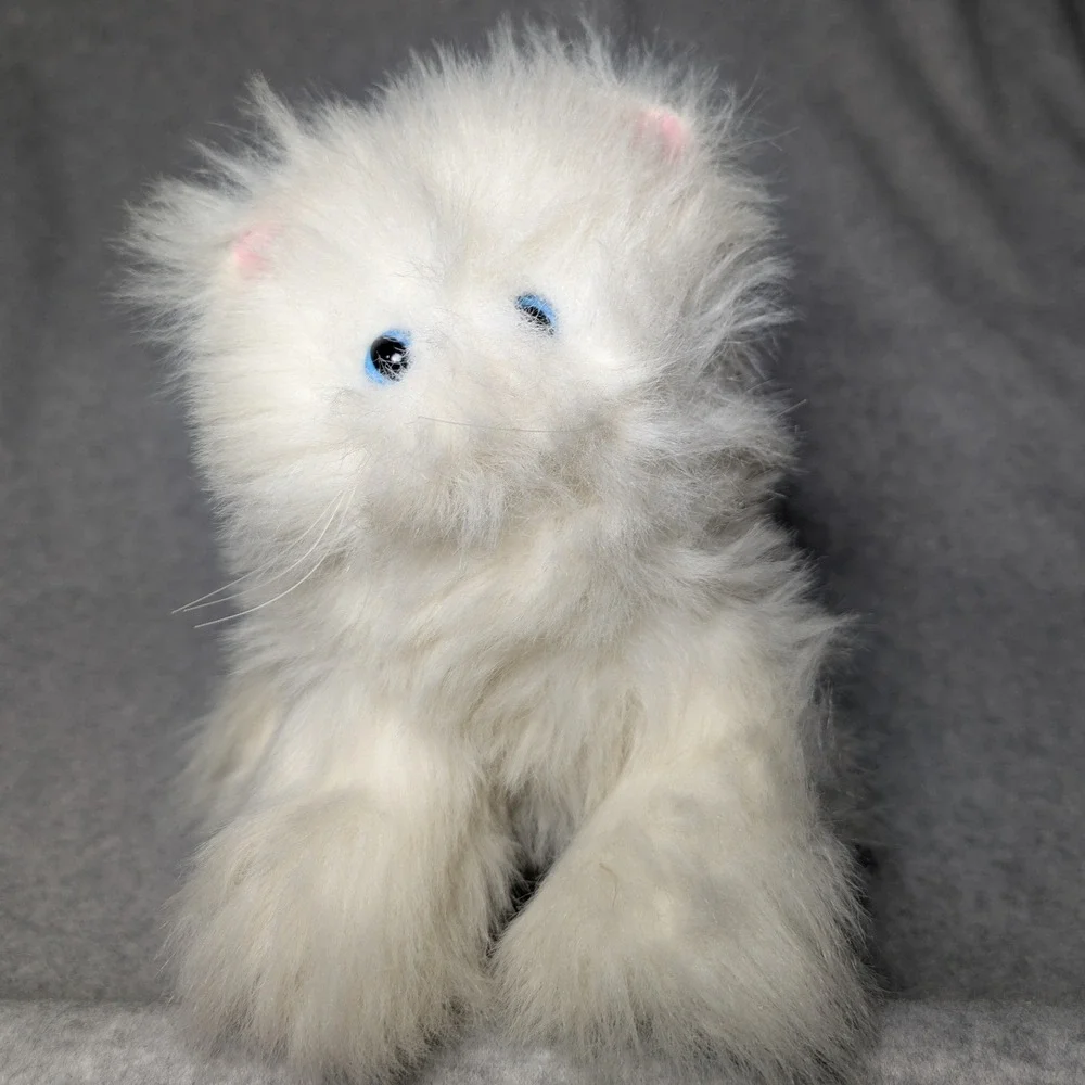 Animal Express Plush Cat Unisex OS White Excellent 1978 Vintage Long Hair Fluffy